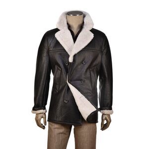Hettabretz Leather Shearling Double-Breasted Overcoat